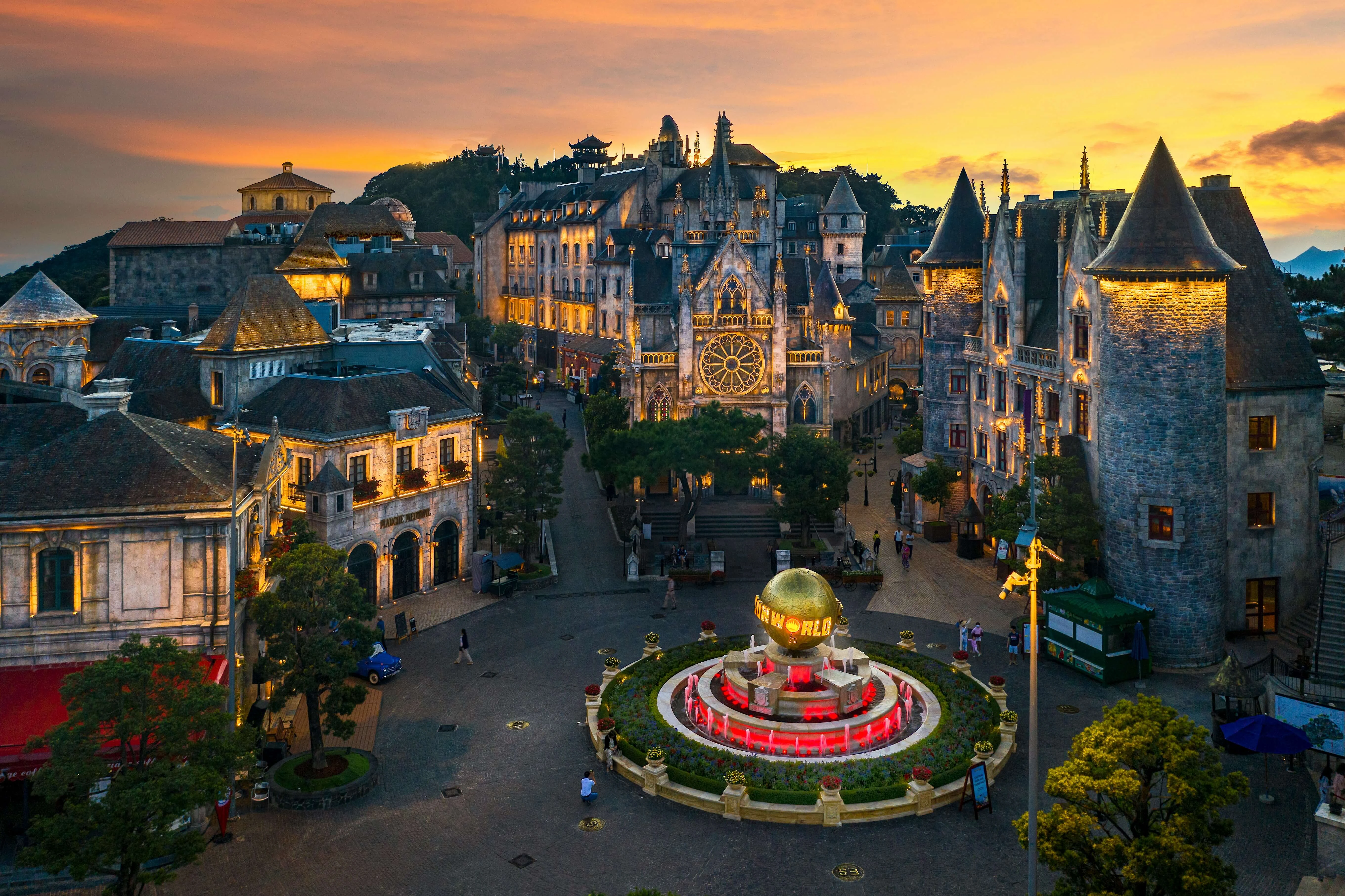Cobbled square at French Village Ba Na Hills