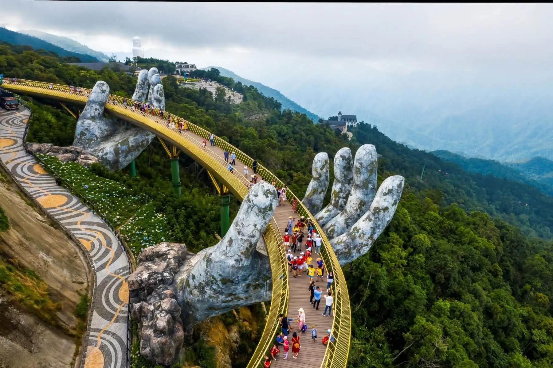 Golden Bridge giant stone hands Ba Na Hills Da Nang