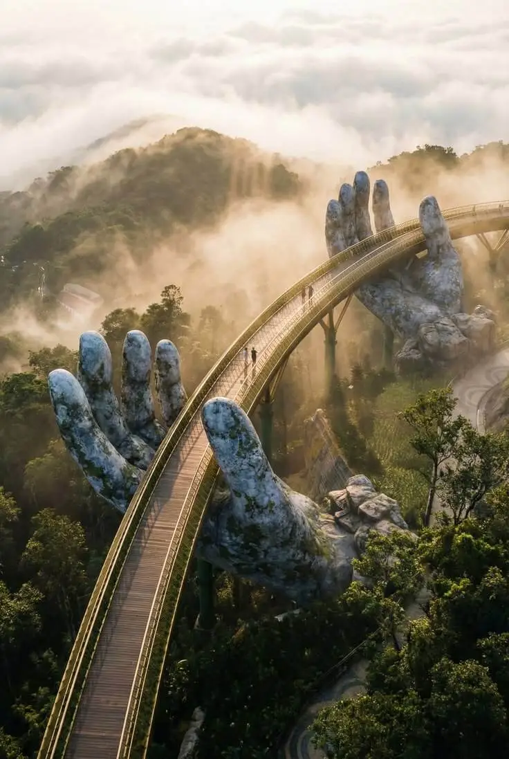 Golden Bridge Ba Na Hills - 150m pedestrian bridge held by giant stone hands