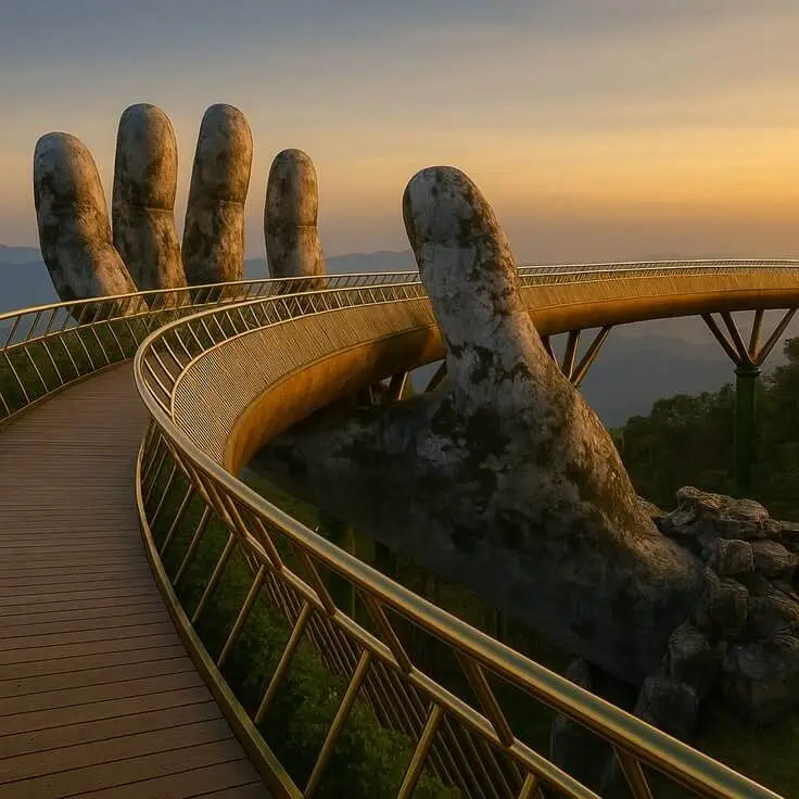 Pedestrian walkway on Golden Bridge Ba Na Hills