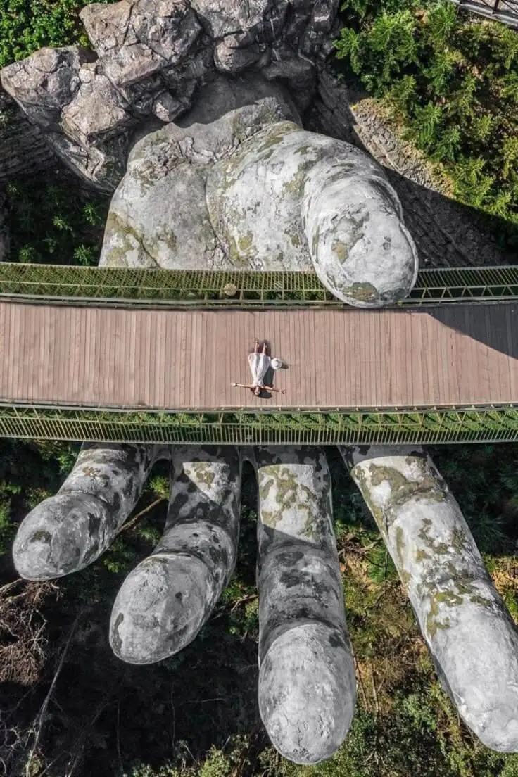 Golden Bridge giant stone hands Ba Na Hills Da Nang