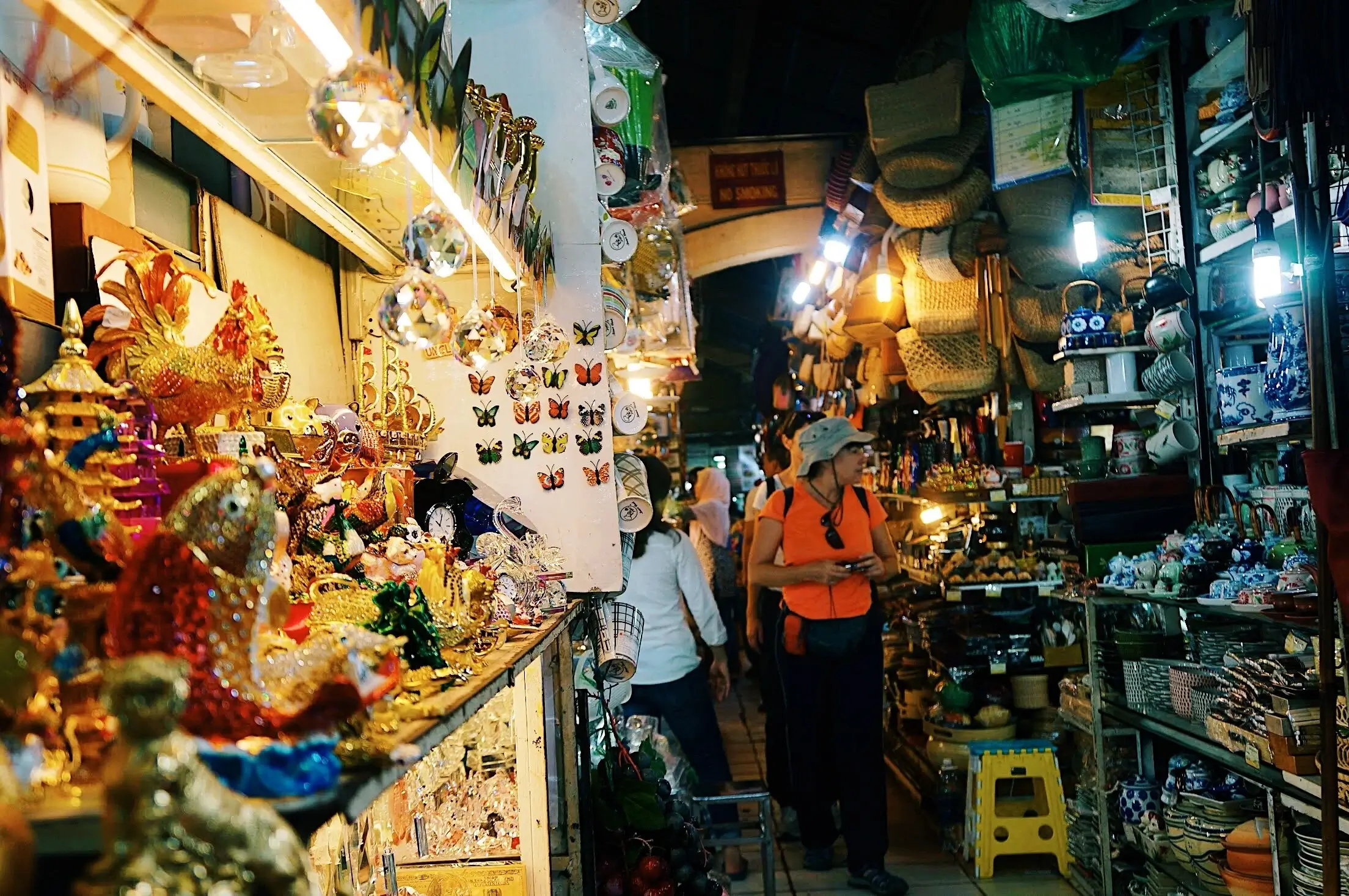 Vietnamese silk and textile shops at Ben Thanh Market Saigon