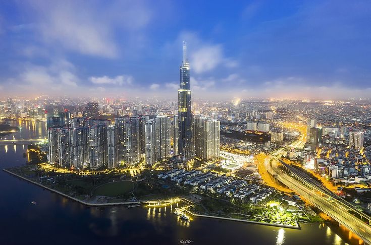 Saigon River and Landmark 81 view from Bitexco Skydeck
