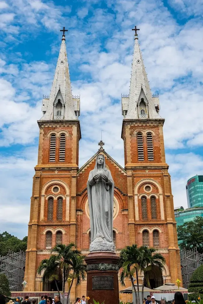 Twin 58-meter bell towers of Notre Dame Cathedral Saigon