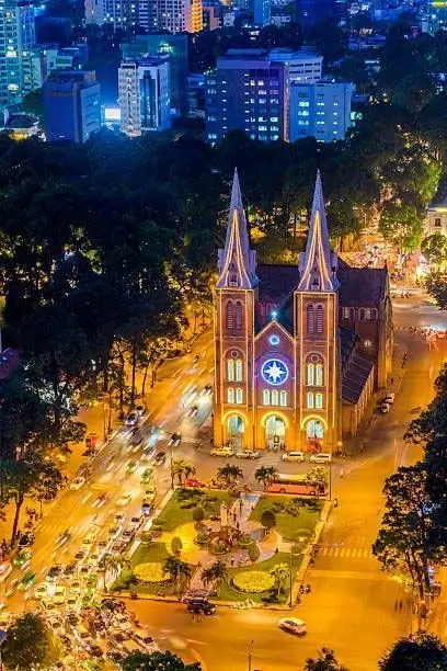 Twin 58-meter bell towers of Notre Dame Cathedral Saigon