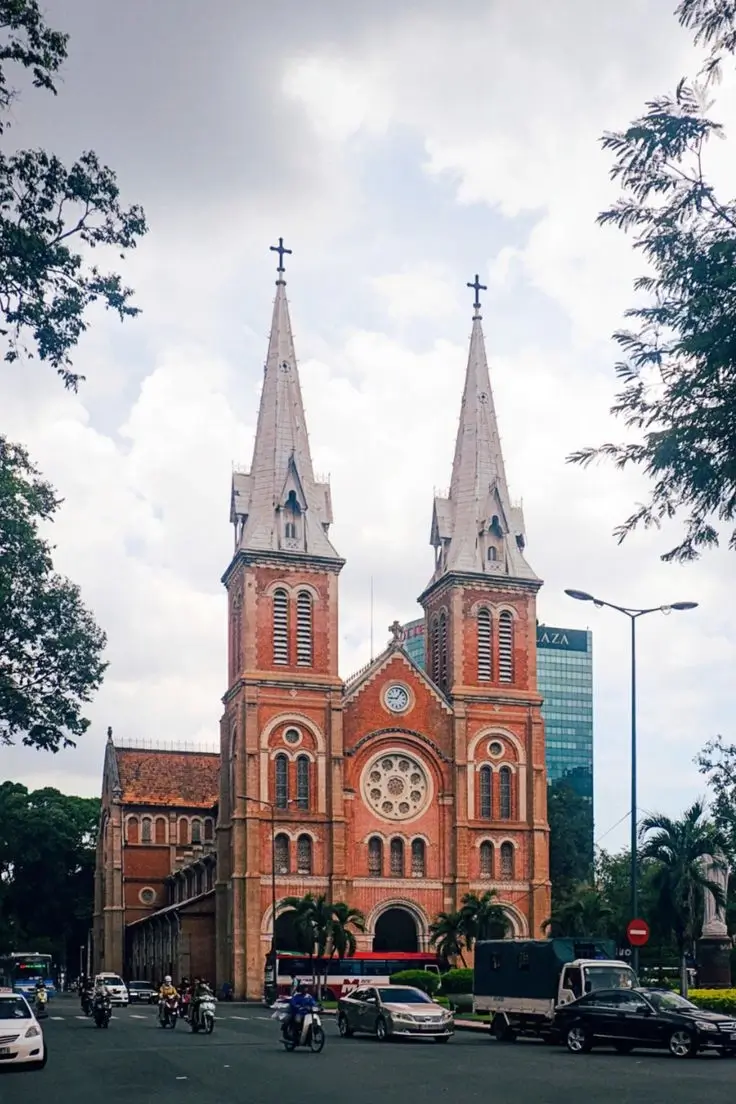 Twin 58-meter bell towers of Notre Dame Cathedral Saigon