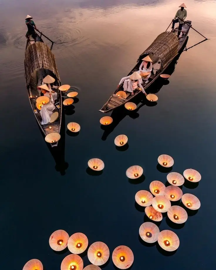 Perfume River Hue at night with lights