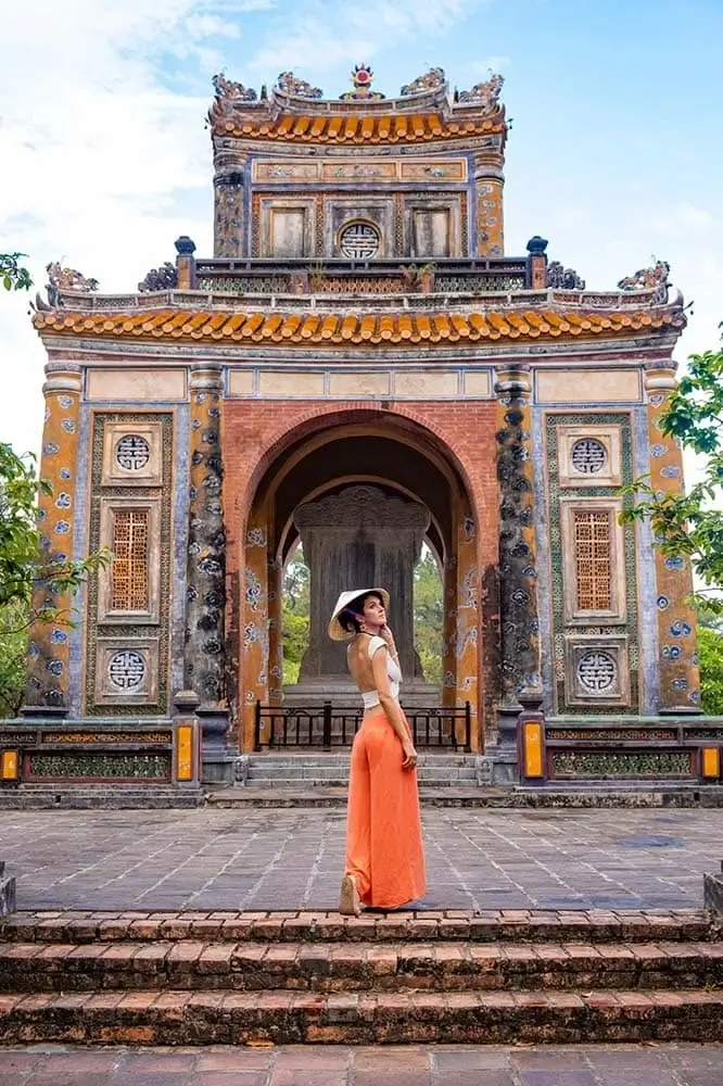 Golden Buddha statue at Thien Mu Pagoda Hue